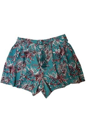 LOFT Small Teal Floral High-Waist Drawstring Shorts